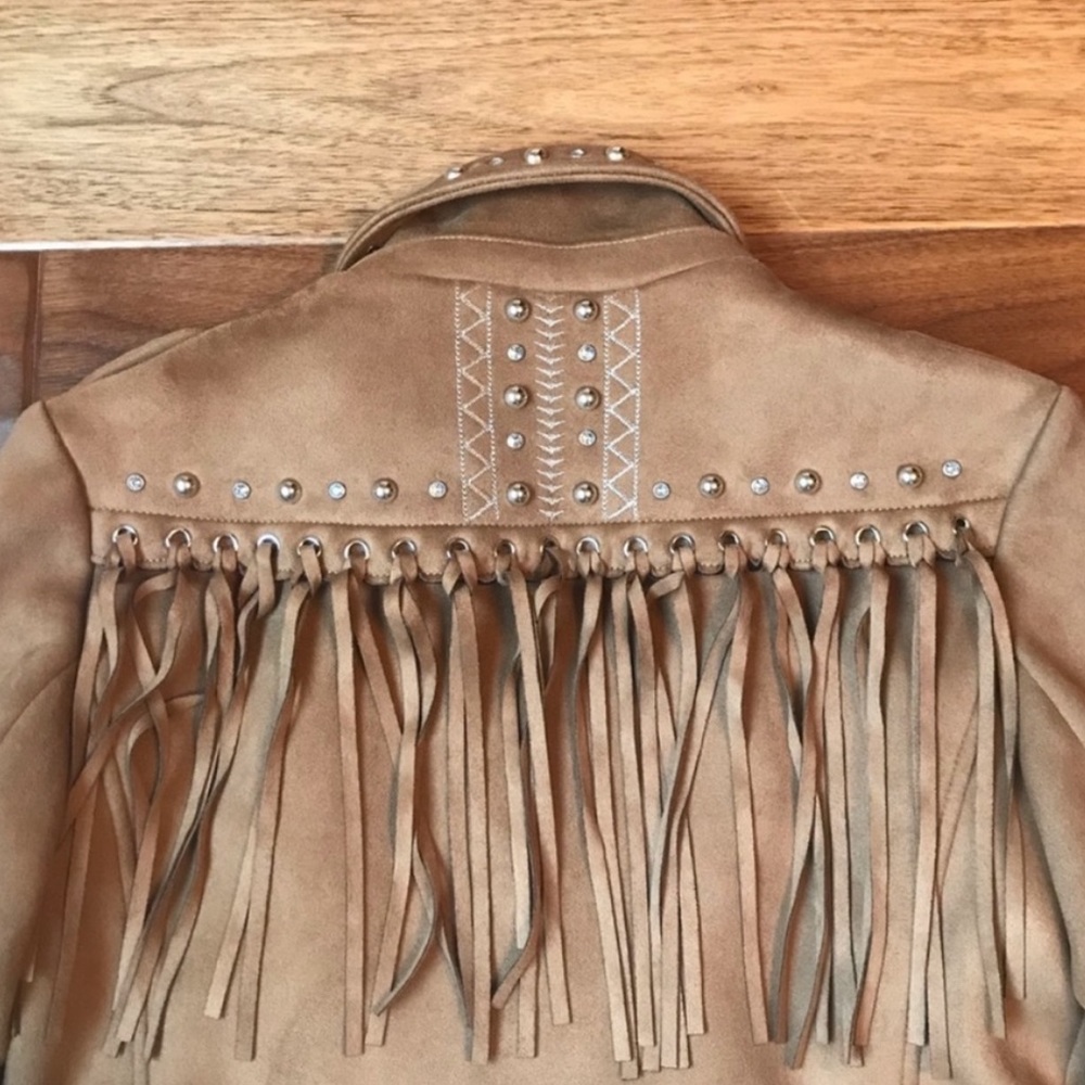 Zara Faux Suede Fringe Biker Jacket Stud Detail small EUC - Picture 16 of 16